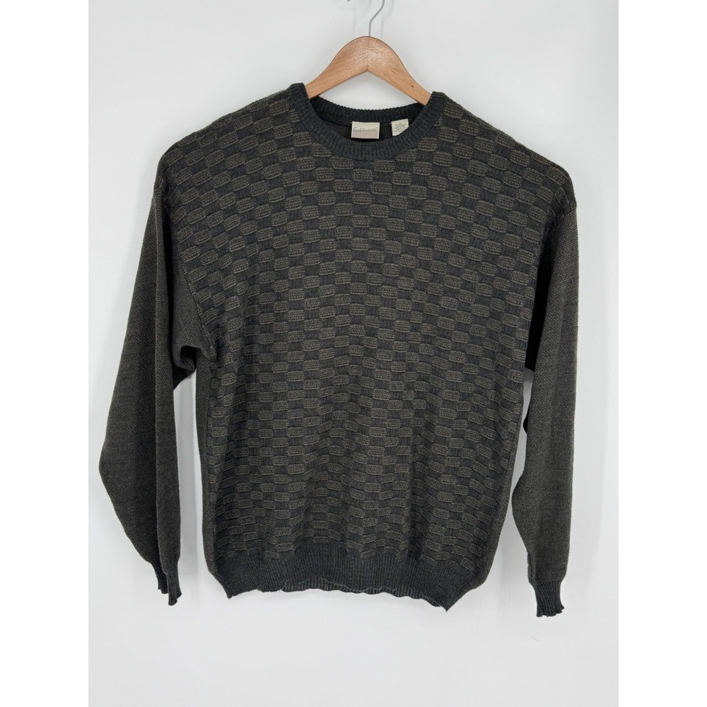 Vtg 90s Fieldmaster Men's Wool Blend Crew Neck Sweater Geometric Gray Large A5